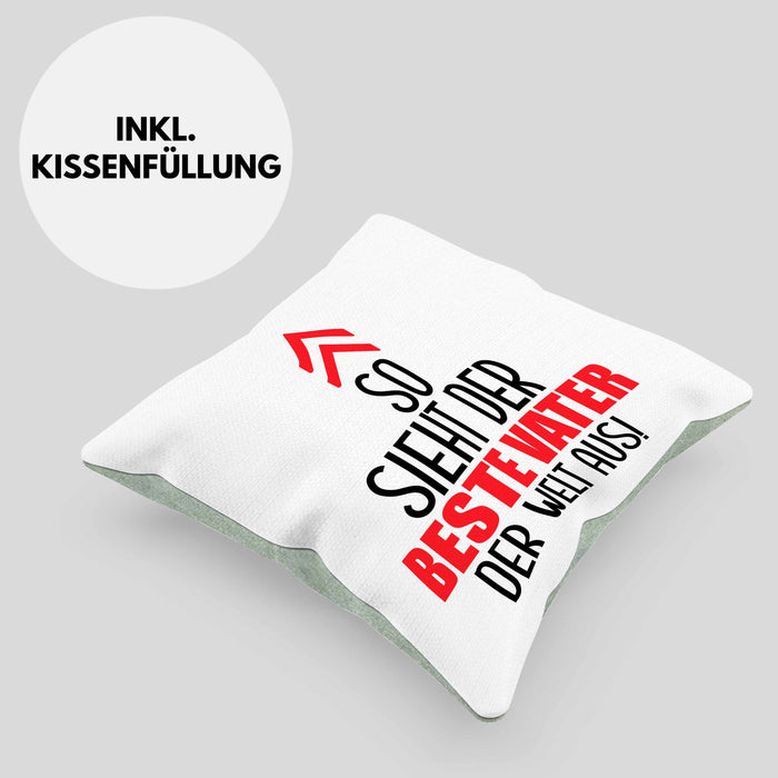 Vater Kissen mit Füllung 40x40 Geschenk Lustiger Spruch So Sieht Der Beste Papa Der Welt Aus Geschenkidee Geburtstag Vatertag (Grau) Grün Trendation