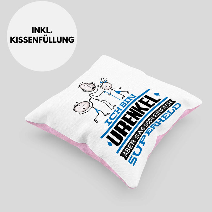Urenkel Geschenk Kissen mit Füllung 40x40 Ich Bin Urenkel Aber Sag Doch Einfach Superheld Lustige Geschenkdiee für Urenkel (Grau) Rosa Trendation