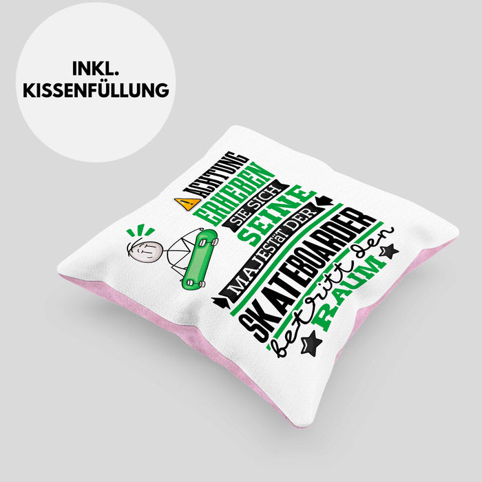 Skateboarder Geschenk Kissen mit Füllung 40x40 Lustiger Spruch Erheben Sie Sich Der Skateboarder Betritt den Raum (Grau) Rosa Trendation