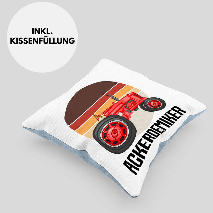 Ackerdemiker Kissen mit Füllung 40x40 Geschenk für Landwirt Geschenkidee Bauer Landwirtin Bauernhof Acker (Grau) Blau Trendation