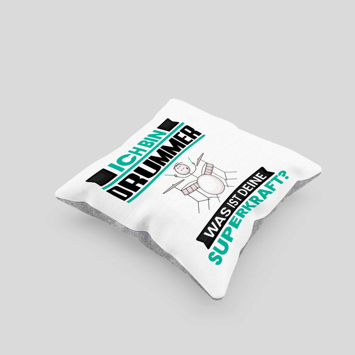 Drummer Kissen mit Füllung 40x40 Geschenk für Drummer Geburtstag Lustiger Spruch Was Ist Deine Superkraft (Grau) Grau Trendation