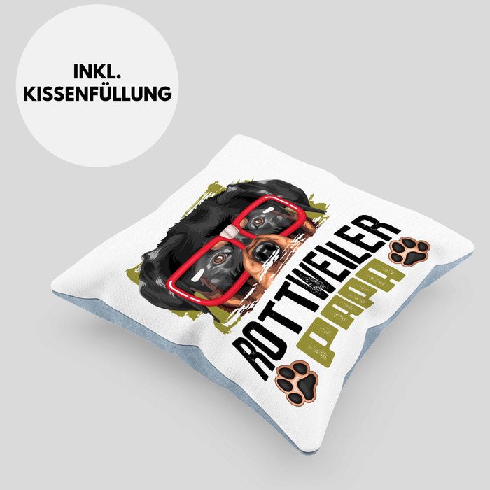 Rottweiler Papa Besitzer Kissen mit Füllung 40x40 Geschenk Lustiger Spruch Geschenkidee Rottweiler Liebhaber (Grau) Blau Trendation