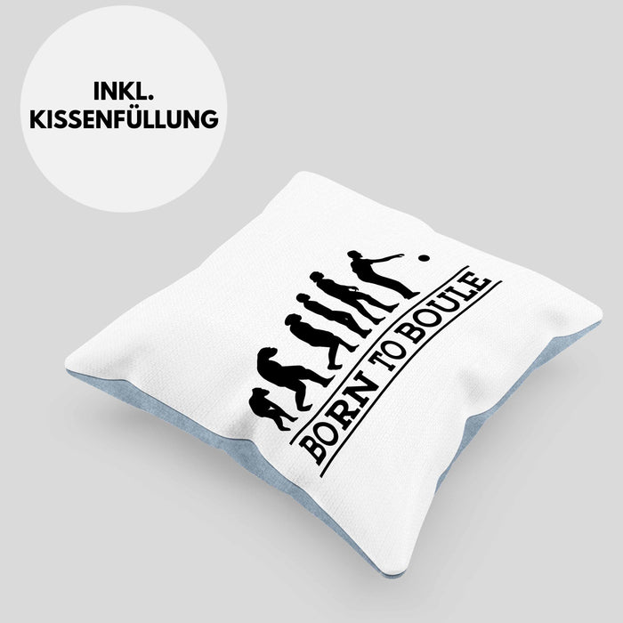 Boule Kissen mit Füllung 40x40 Geschenk Boule-Spieler Geschenkidee Spruch Geboren zum Boule (Grau) Blau Trendation
