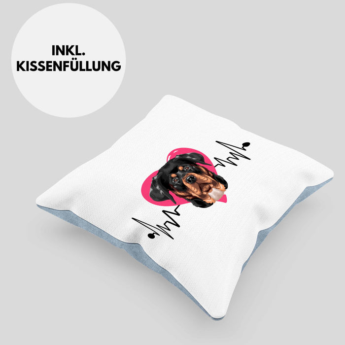 Rottweiler Besitzer Kissen mit Füllung 40x40 Geschenk Lustiger Spruch Geschenkidee Herzschlag Rottweiler (Grau) Blau Trendation