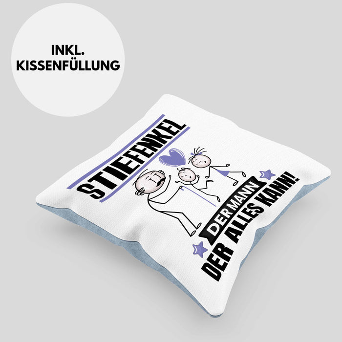 Stiefenkel Kissen mit Füllung 40x40 Geschenk für Stiefenkel Der Mann Der Alles Kann Geschenkidee zum Geburtstag (Grau) Blau Trendation