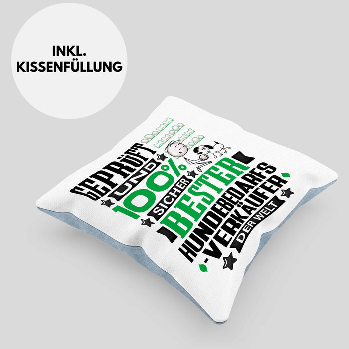 Hundebedarfsverkäufer Geschenk Lustiger Spruch für Hundebedarfsverkäufer Geschenkidee Bester Hundebedarfsverkäufer Der WeltKissen mit Füllung 40x40 (Grau) Blau Trendation