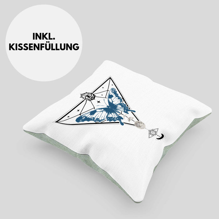 Mystical Kissen mit Füllung 40x40 Blackcraft Lineart Moon Schmetterling Hexerei Astrologie Tattoo Tarot (Grau) Grün Trendation