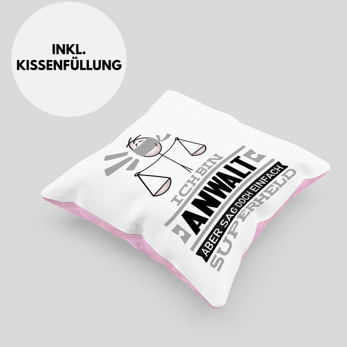 Anwalt Geschenk Kissen mit Füllung 40x40 Ich Bin Anwalt Aber Sag Doch Einfach Superheld Lustige Geschenkdiee für Anwalt (Grau) Rosa Trendation