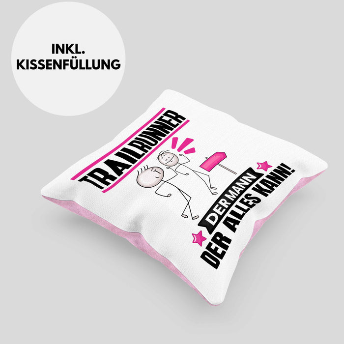 Trailrunner Kissen mit Füllung 40x40 Geschenk für Trailrunner Der Mann Der Alles Kann Geschenkidee zum Geburtstag (Grau) Rosa Trendation