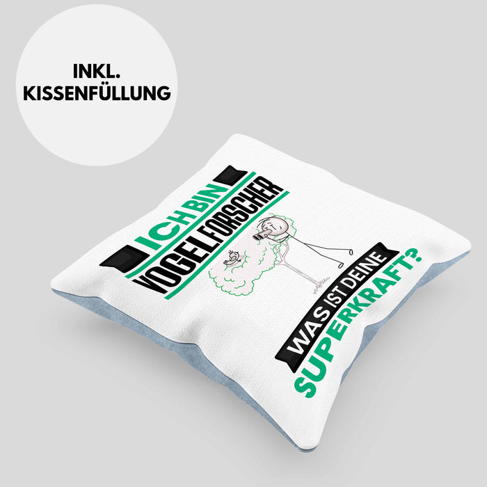 Vogelforscher Kissen mit Füllung 40x40 Geschenk für Vogelforscher Geburtstag Lustiger Spruch Was Ist Deine Superkraft (Grau) Blau Trendation