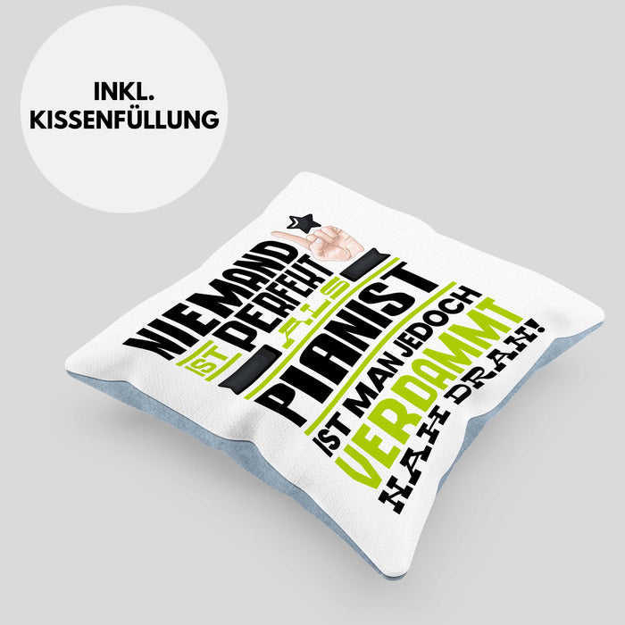 Pianist Geschenk Kissen mit Füllung 40x40 Lustige Geschenkidee für Pianist Geburtstag Niemand Ist Perfekt Aber Als Pianist Ist Man Nah Dran (Grau) Blau Trendation
