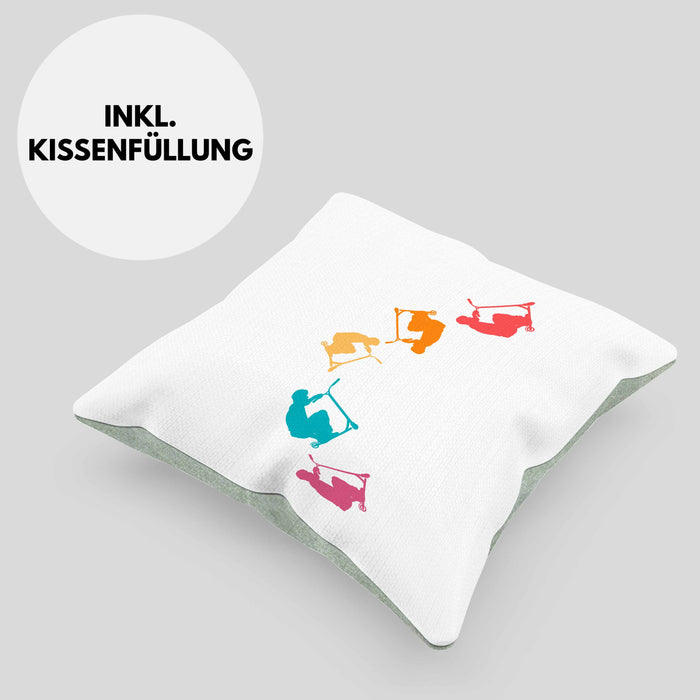 Scooter Roller Fahrer Geschenk Kissen mit Füllung 40x40 Scooterfahrer Geschenkidee Scooting Geschenkidee Jungs Profi Scooterfahrer Pro Grafik (Grau) Grün Trendation
