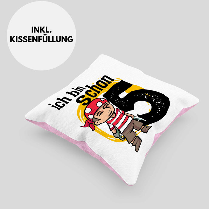 5ter Geburtstag Geschenkidee für Jungs Piraten-Kissen mit Füllung 40x40 zum 5. Geburtstag (Grau) Rosa Trendation