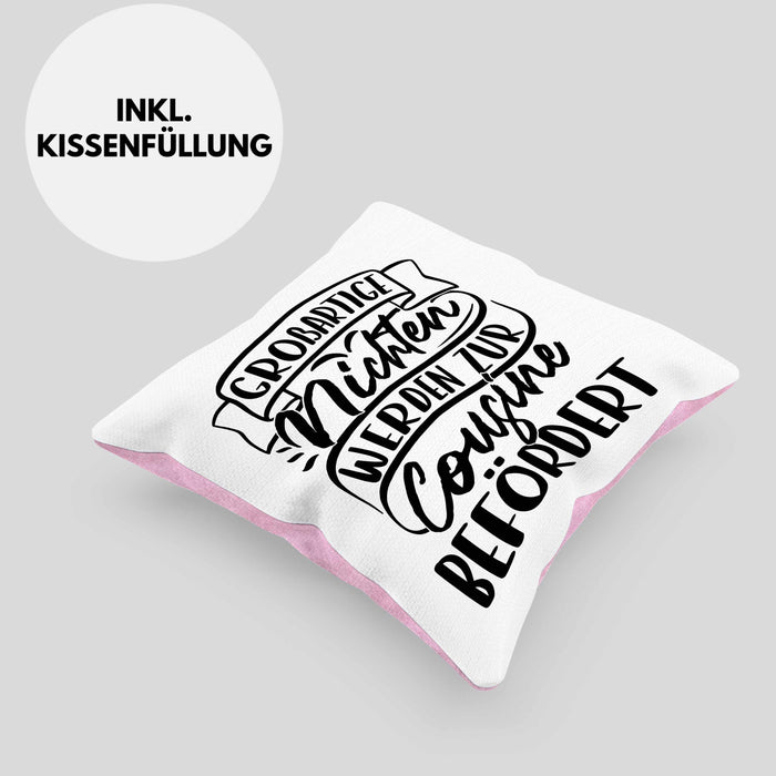 Cousine Kissen mit Füllung 40x40 Geschenk Großartige Nichten Werden Zur Cousine Befördert (Grau) Rosa Trendation