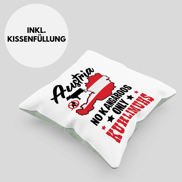 Keine Kängurus in Österreich Kissen mit Füllung 40x40 Geschenk Häferl Kuhlimuhs (Grau) Grün Trendation