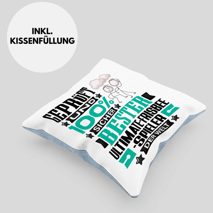 Ultimate-Frisbee-Spieler Geschenk Lustiger Spruch für Ultimate-Frisbee-Spieler Geschenkidee Bester Ultimate-Frisbee-Spieler Der WeltKissen mit Füllung 40x40 (Grau) Blau Trendation