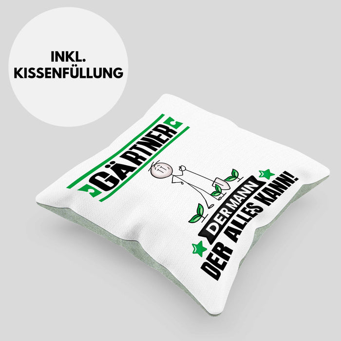 Gärtner Kissen mit Füllung 40x40 Geschenk für Gärtner Der Mann Der Alles Kann Geschenkidee zum Geburtstag (Grau) Grün Trendation