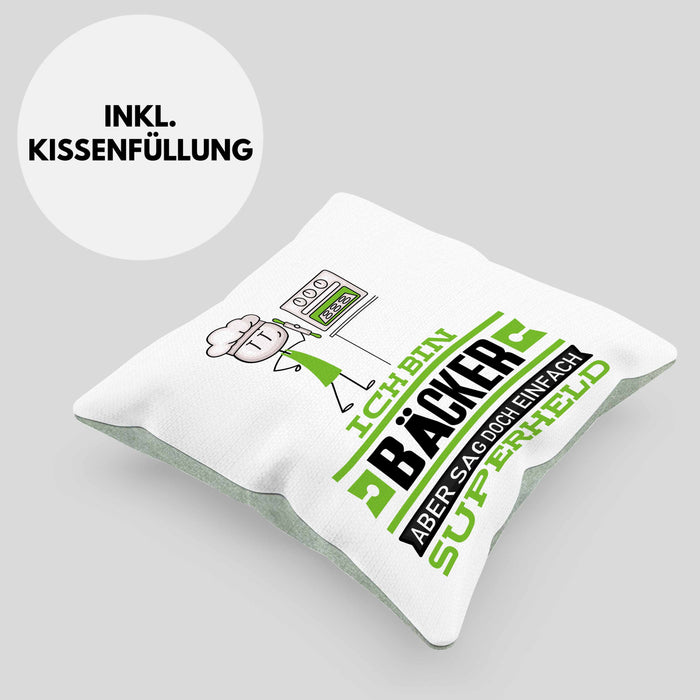 Bäcker Geschenk Kissen mit Füllung 40x40 Ich Bin Bäcker Aber Sag Doch Einfach Superheld Lustige Geschenkdiee für Bäcker (Grau) Grün Trendation