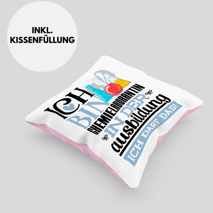 Chemielaborantin Ausbildung Start Geschenk Kissen mit Füllung 40x40 Ich Bin Chemielaborantin In Der Ausbildung Ich Darf Das Geschenkidee (Grau) Rosa Trendation