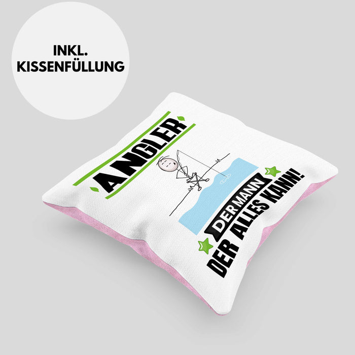 Angler Kissen mit Füllung 40x40 Geschenk für Angler Der Mann Der Alles Kann Geschenkidee zum Geburtstag (Grau) Rosa Trendation