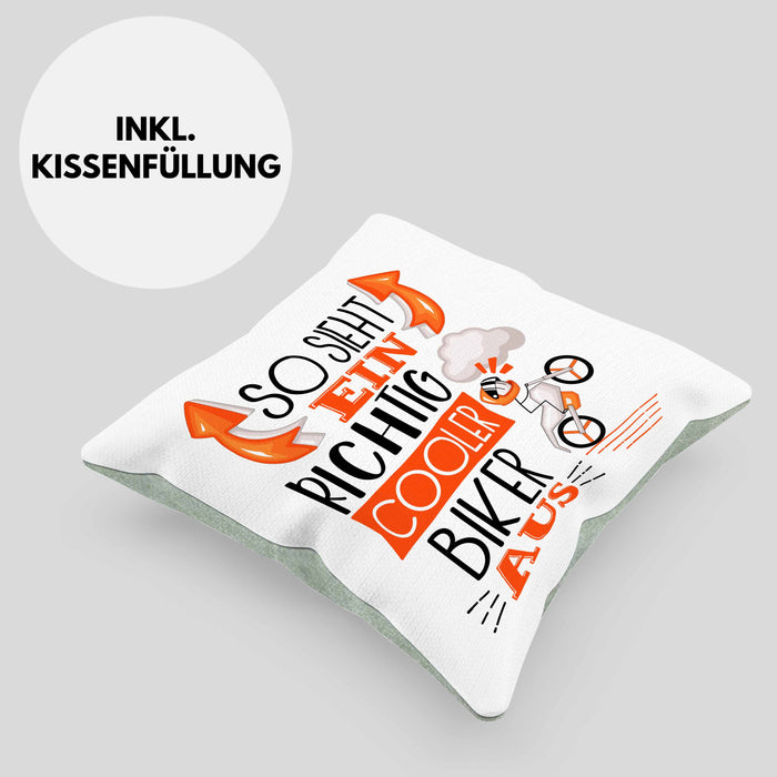 Biker Kissen mit Füllung 40x40 Geschenk So Sieht Ein RIchtig Cooler Biker Aus Geschenkidee Lustiger Spruch Geburtstag (Grau) Grün Trendation