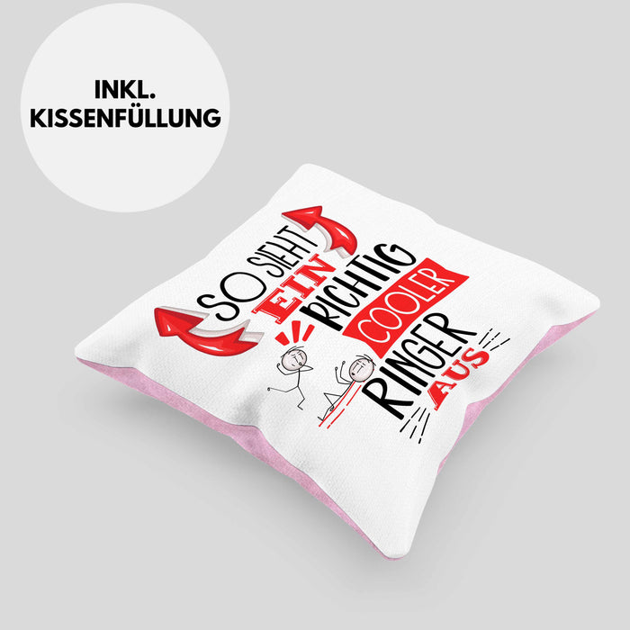 Ringer Kissen mit Füllung 40x40 Geschenk So Sieht Ein Richtig Cooler Ringer Aus Geschenkidee Spruch Lustig (Grau) Rosa Trendation