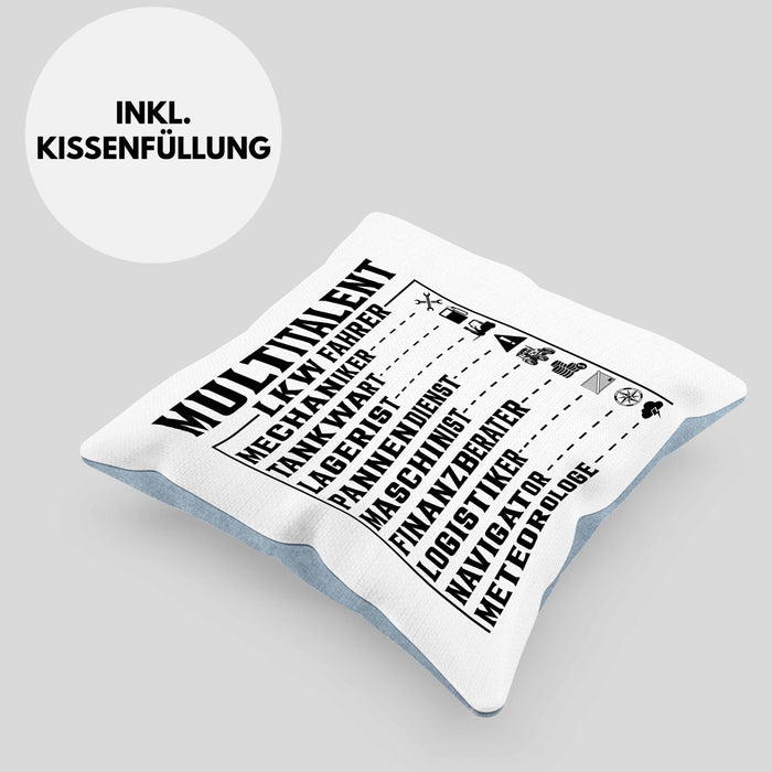 LKW Fahrer Kissen mit Füllung 40x40 Geschenk Multitalent Lustiger Spruch Lastkraftwagenfahrer (Grau) Blau Trendation
