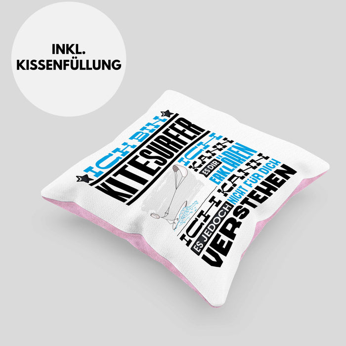 Kitesurfer Geschenk Kaffee-Kissen mit Füllung 40x40 Geschenkidee für Kitesurfer Ich Bin Kitesurfer Ich Kann Es Dir Erklären Jedoch Nicht Für Dich Verstehen Spruch Lustig (Grau) Rosa Trendation