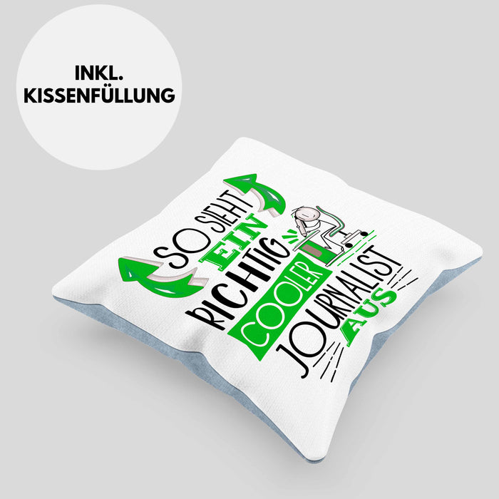 Journalist Kissen mit Füllung 40x40 Geschenk So Sieht Ein RIchtig Cooler Journalist Aus Geschenkidee Lustiger Spruch Geburtstag (Grau) Blau Trendation