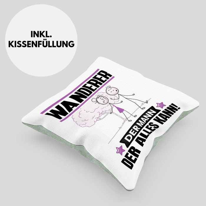 Wandern Kissen mit Füllung 40x40 Geschenk für Wandern Der Mann Der Alles Kann Geschenkidee zum Geburtstag (Grau) Grün Trendation