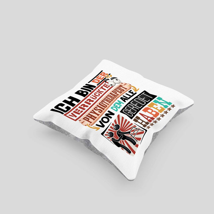 Physiotherapeut Kissen mit Füllung 40x40 Geschenk Spruch Lustig Geschenkidee für Physiotherapeut Geburtstag Ich Bin Der Verrückte Physiotherapeut (Grau) Grau Trendation