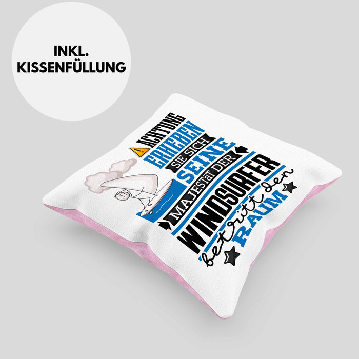 Windsurfer Geschenk Kissen mit Füllung 40x40 Lustiger Spruch Erheben Sie Sich Der Windsurfer Betritt den Raum (Grau) Rosa Trendation