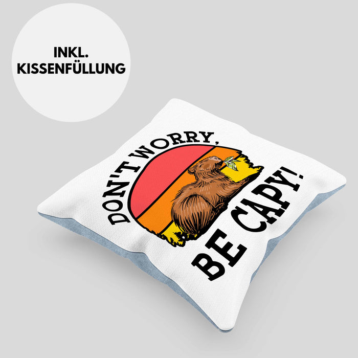 Lustige Kissen mit Füllung 40x40 "Don't Worry Be Cappy" lustiges Geschenk für Capybara-Liebhaber (Grau) Blau Trendation