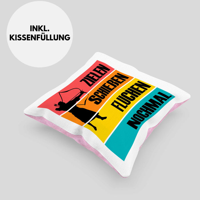 Bogenschießen Kissen mit Füllung 40x40 mit Bogenschütze Spruch - Geschenk für Pfeil und Bogen Fans Zielen Schießen Fluchen Nochmal (Grau) Rosa Trendation