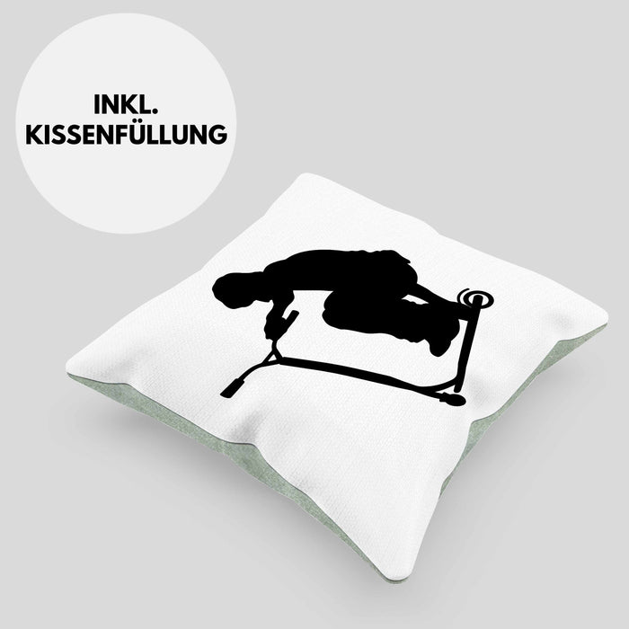 Scooter Roller Fahrer Geschenk Kissen mit Füllung 40x40 Scooterfahrer Geschenkidee Scooting Geschenkidee Jungs Profi Scooterfahrer Stunt (Grau) Grün Trendation