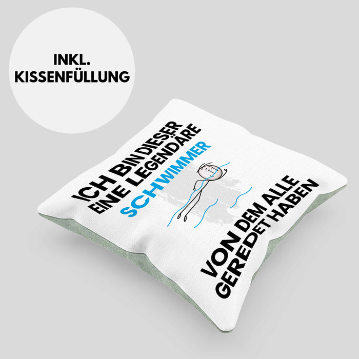 Schwimmer Geschenk Kissen mit Füllung 40x40 Lustige Geschenkidee Geburtstag für Schwimmer Ich Bin Dieser Legendäre Schwimmer Von Dem Alle Geredet Haben (Grau) Grün Trendation