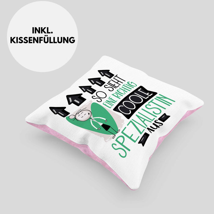 Spezialistin Geschenk Kissen mit Füllung 40x40 Lustig Geschenkidee für Spezialistin Geburtstag So Sieht Eine Richtig Coole Spezialistin Aus Frauen Spruch (Grau) Rosa Trendation