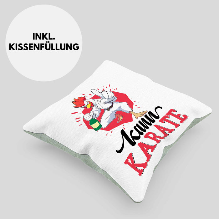 Huhn Kissen mit Füllung 40x40 Geschenk Huhn Kann Karate Geschenkidee Humor (Grau) Grün Trendation
