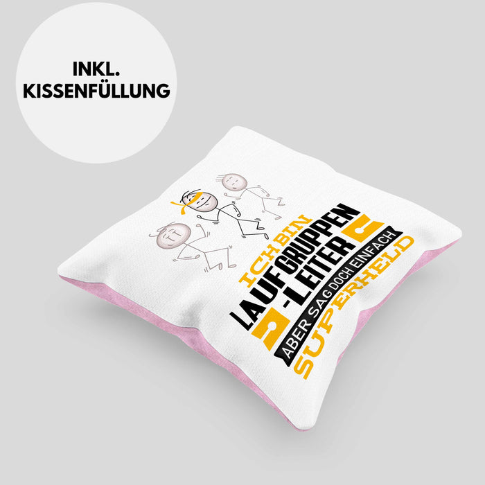Laufgruppenleiter Geschenk Kissen mit Füllung 40x40 Ich Bin Laufgruppenleiter Aber Sag Doch Einfach Superheld Lustige Geschenkdiee für Laufgruppenleiter (Grau) Rosa Trendation