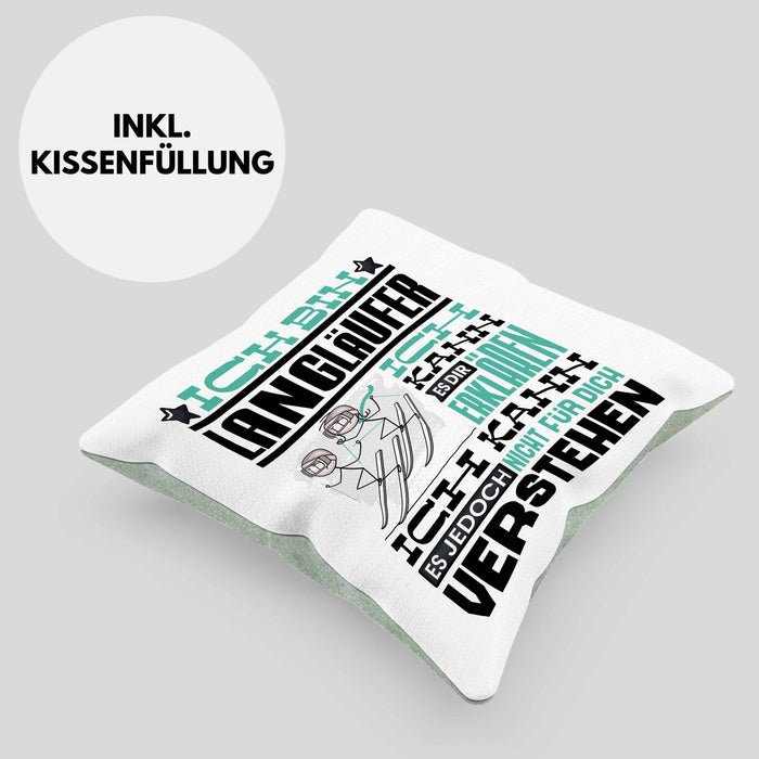 Langläufer Geschenk Kaffee-Kissen mit Füllung 40x40 Geschenkidee für Langläufer Ich Bin Langläufer Ich Kann Es Dir Erklären Jedoch Nicht Für Dich Verstehen Spruch Lustig (Grau) Grün Trendation