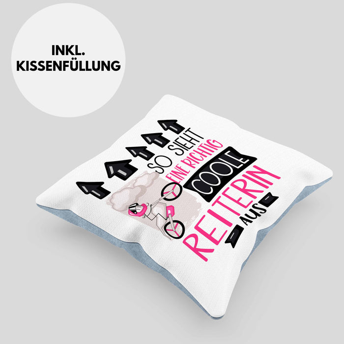 Reiterin Geschenk Kissen mit Füllung 40x40 Lustig Geschenkidee für Reiterin Geburtstag So Sieht Eine Richtig Coole Reiterin Aus Frauen Spruch (Grau) Blau Trendation