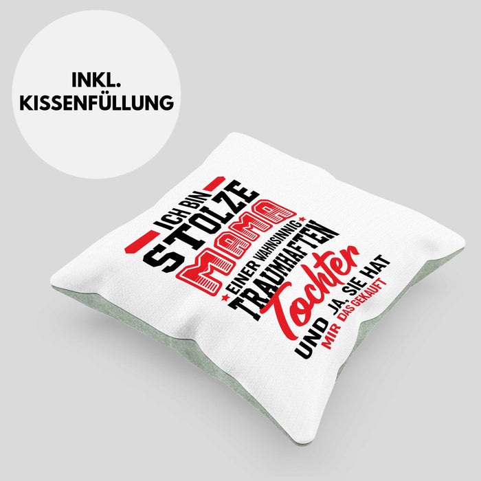 Muttertagsgeschenk Kissen mit Füllung 40x40 Ich Bin Stolze Mama Einer Wahnsinnig Traumhaften Tochter Geschenk für Mutter von Tochter (Grau) Grün Trendation