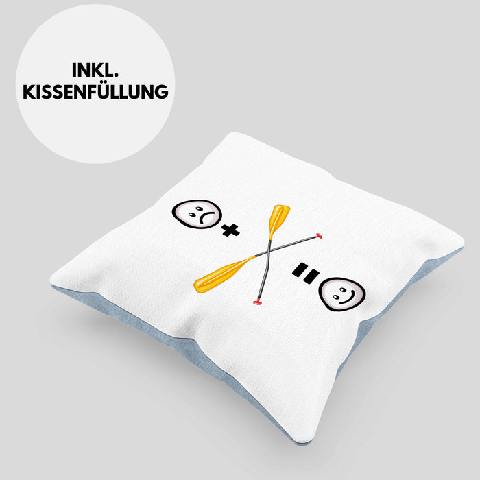 Wildwasser Rafting Kissen mit Füllung 40x40 Geschenk für Wildwasser Rafting Lustige Geschenkidee :( + Rafting = :) Geburtstag (Grau) Blau Trendation