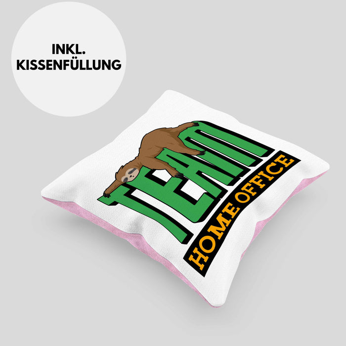 Arbeit Kissen mit Füllung 40x40 "Team Homeoffice" - Geschenkidee für Faultier-Fans (Grau) Rosa Trendation
