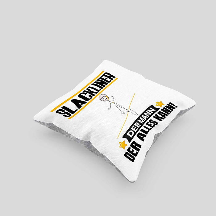 Slackliner Kissen mit Füllung 40x40 Geschenk für Slackliner Der Mann Der Alles Kann Geschenkidee zum Geburtstag (Grau) Grau Trendation