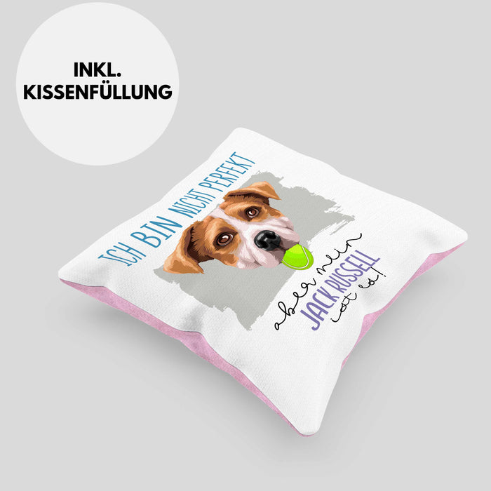 Jack Russell Besitzer Kissen mit Füllung 40x40 Geschenk Lustiger Spruch Geschenkidee Besitzerin Ich Bin Nicht toll Aber Mein Jack Russell Ist Es (Grau) Rosa Trendation
