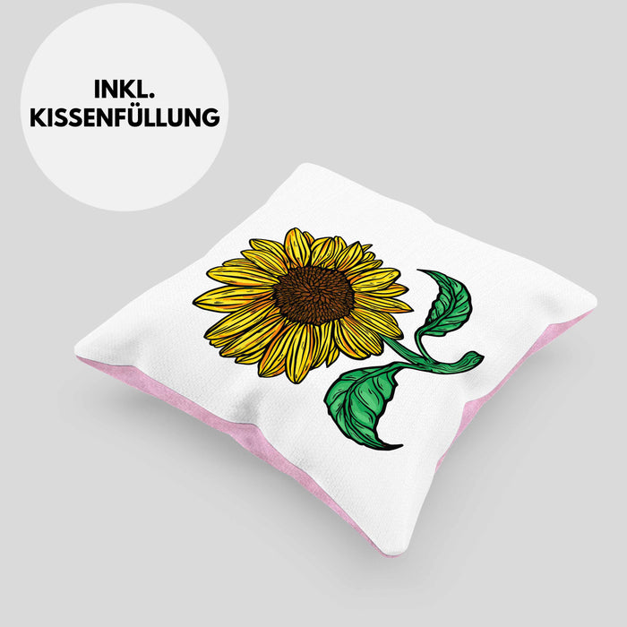 Lustige Sonnenblume Kissen mit Füllung 40x40 Geschenk für Sonnenblumenliebhaber (Grau) Rosa Trendation