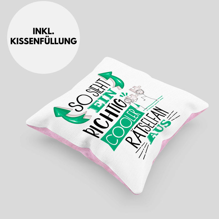 Rätselfan Kissen mit Füllung 40x40 So Sieht Ein Richtig Cooler Rätselfan Aus Geschenk Lustiger Spruch Geschenkidee (Grau) Rosa Trendation