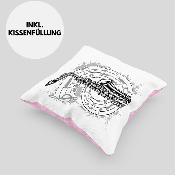 Saxophon Musik Noten Jazz Musikinstrument Saxophon-Spieler Kissen mit Füllung 40x40 (Grau) Rosa Trendation