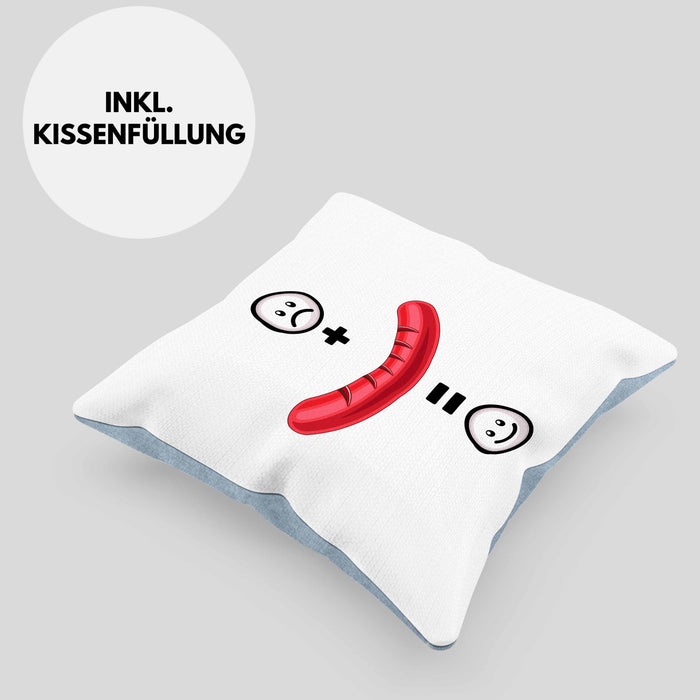 Wurst Kissen mit Füllung 40x40 Geschenk für Griller Wurst :( + Wurst = :) Lustige Geschenkidee Geburtstag (Grau) Blau Trendation
